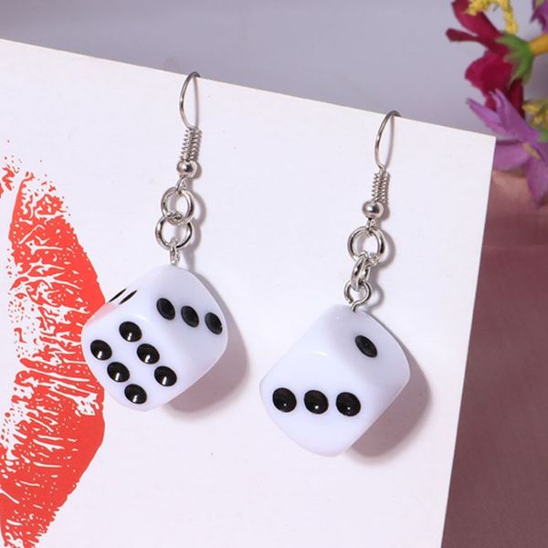 

funny acrylic 3d dice pendant earrings dangle necklace cool punk drop earring tassel casino women men jewelry personality fun, Silver
