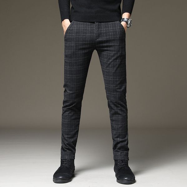 

men's pants 2021 men casual elastic long trousers male cotton stripes straight gray work pant autumn winter large size 28-38, Black
