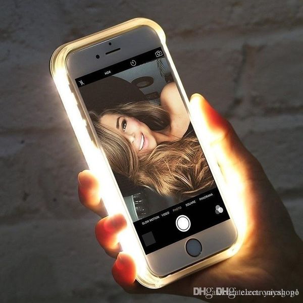 

wholesale luminous illuminated flashlight led light selfie fill light cell phone case phone cover for iphone e41