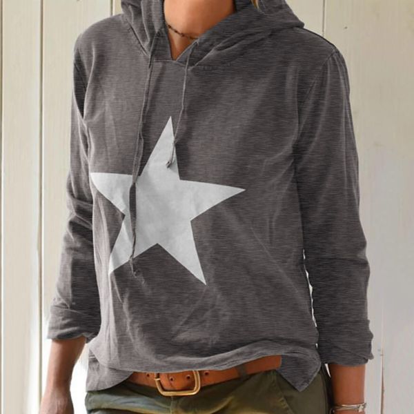 

women loose star printing black thin pullover o-neck hoddie sweatshirt girls hoodies large size leisure long sleeve hat guard *x