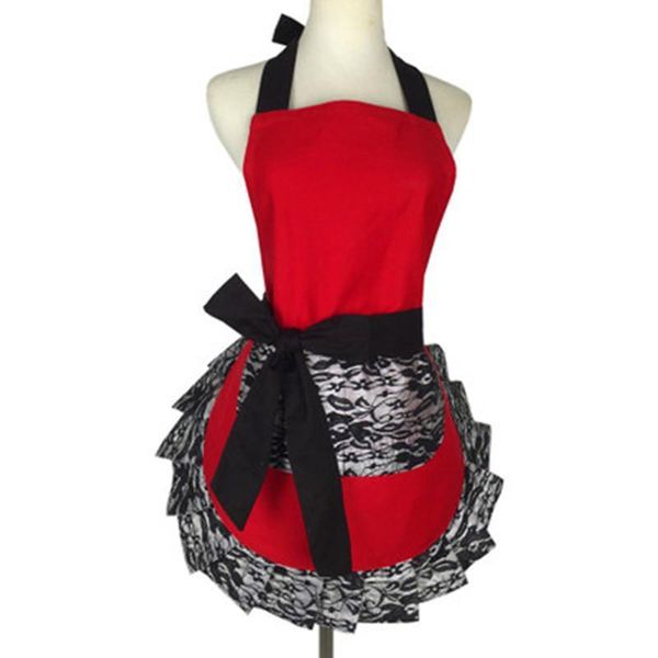 

kitchen accessories lady's 2020 new lace flirty apron with pocket retro kitchen cooking apron for women girl wholes mart5