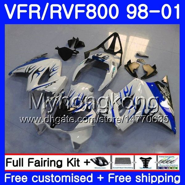 Karosserie für HONDA Interceptor VFR800R VFR800 1998 1999 2000 2001 259HM.38 VFR 800RR VFR 800 RR VFR800RR Blue Flames Hot 98 99 00 01 Verkleidungsset