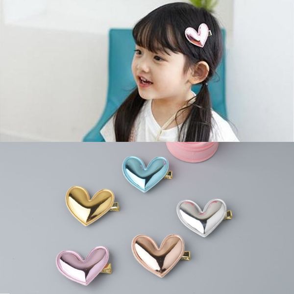 

4pcs glitter pu leather heart hair clip girl hairpin kid birthday party barrette, Slivery;white