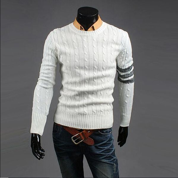 

2019 fashion stylist style pullovers men's cotton round collar twist long sleeve casual sweater 3 color size -2xl, White;black