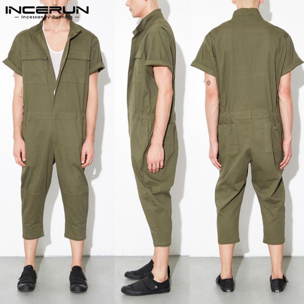 

hiphop jumpsuits male overalls rompers baggy pants dungarees casual jumpsuit calf lenght trousers garment overalls army green, Black