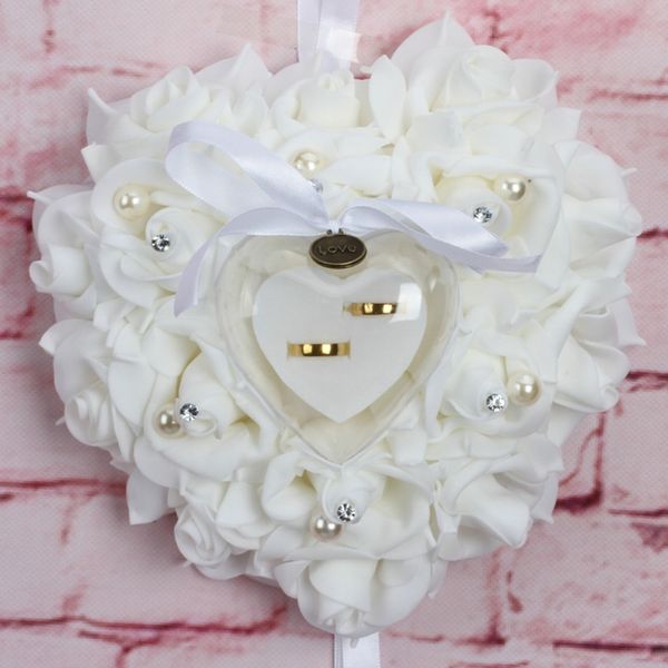 

ring box rose storage pads pillow heart shape for wedding jewelry gifts romantic 634d, Pink;blue