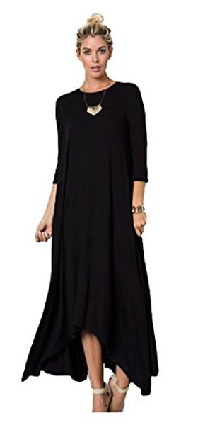 

tabeez women's long loose casual asymmetrical oversize handkerchief hem jersey maxi dress (made in the usa, Black;gray