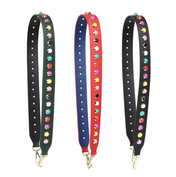 

105cm colored rivet leather pu bag straps diy accessories for women replacement shoulder messenger handbag straps, Black