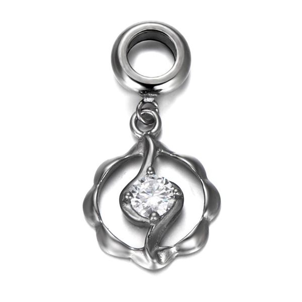 

316l stainless steel spacer bail bead with zircon charms 5mm hole polished metal charm accessories diy bracelet jewelry making, Bronze;silver