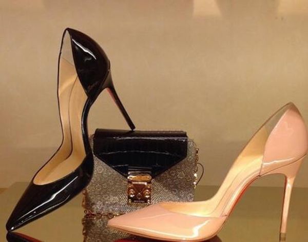 

new brand red bottom pump patent leather pigalle heels women wedding shoes pointed toe fine heels wwman red sole high heels 34-45 t07, Black
