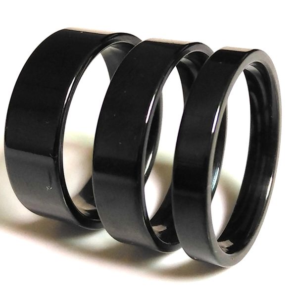 Großhandel 100 Stück Mix Lot aus 4 mm 6 mm 8 mm SCHWARZ Flachband Comfort-Fit 316L Edelstahl Ring Unisex Einfach Klassisch Elegant Schmuck Heißer Verkauf