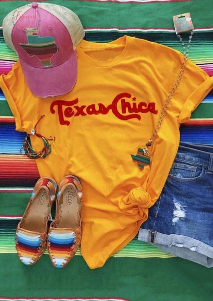 

texas chica o neck short sleeve t shirt orange red print tshirt women funny graphic summer style fashion clothes t shirt, White
