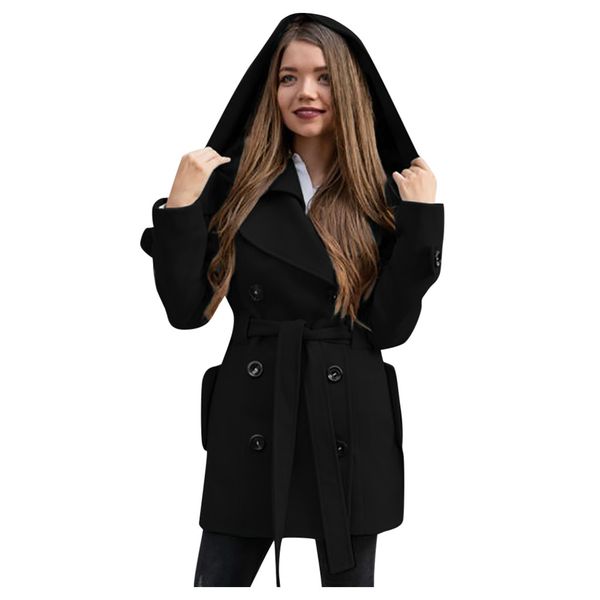 

womens warm coats women's fashion winter hooded trench loose coat solid color casual with pocket coat women abrigo 2019 s-2xl, Black