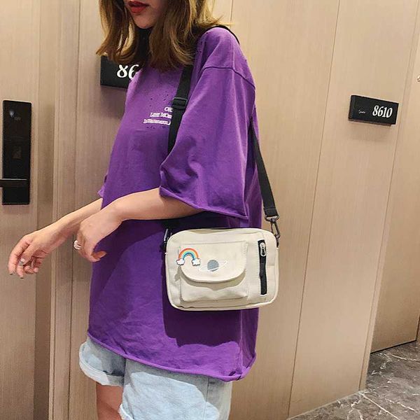 

japanese harajuku port style ins saturn embroidery classic small black bag korean canvas bag female student crossbody