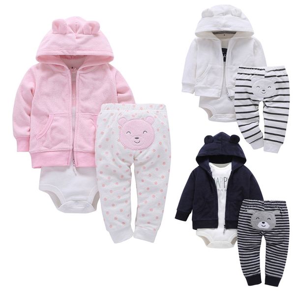 

2019 foreign trade trend onesie set infant clothing autumn and winter pure cotton terry cloth cardigan coat, White