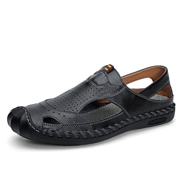 

new men shoes genuine leather men sandals summer causal shoes beach sandals man fashion outdoor casual sneakers size 38-46, Black