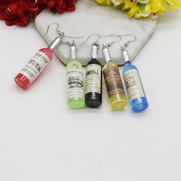 

fashion charm simulation wine bottle pendant earrings women black, red, yellow, blue, green wine pendant earrings jewelry wholes, Silver