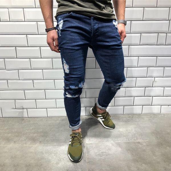 

new fashion jeans men's trousers retro hole cool pants trend slim feet denim hole streetwear mens jeans large size 7xl, Blue
