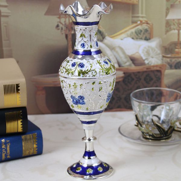 

height 25cm home decor metal art craft tableflower vase decoration silver with colors enamel paint modern accessories