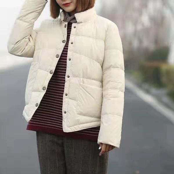 

qpfjqd korean style retro winter jacket women stand collar female white duck down coat loose oversized ladies short parka pocket, Black