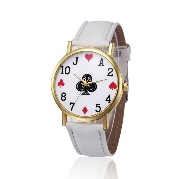 

новая мода тенденция смотреть кожаный ремешок покер печати круглый циферблат женские часы часы женские досуг платье кварцевые наручные часы, Slivery;brown