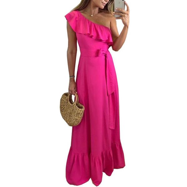 

long maxi dress women party one shoulder short sleeve summer dress bandage belt rose red club party women vestidos, Black;gray