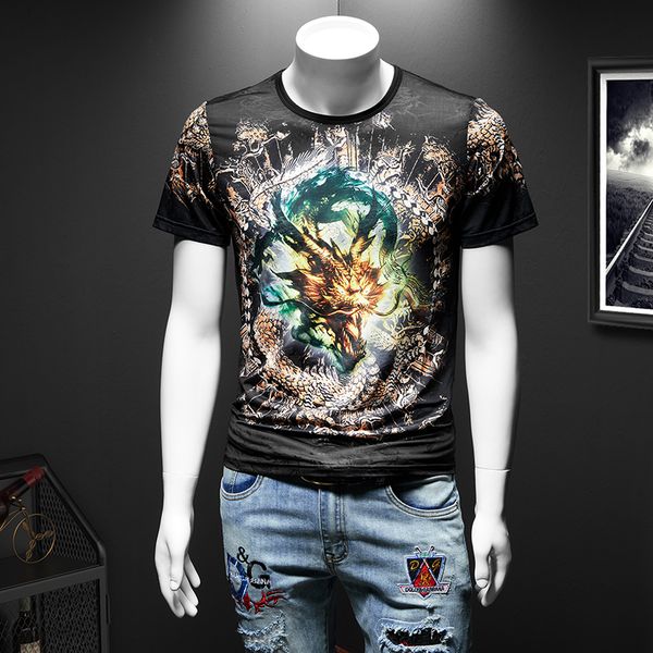 

big size 7xl t shirt men 3d dragon printed short sleeve streetwear t-shirt male ice silk breathable funny t shirts men clothes, White;black