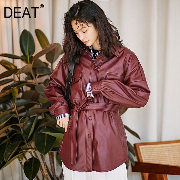

deat] 2019 new spring summer lapel long sleeve pu leather bandage single breasted personality jacket women coat fashion 13d427, Black;brown