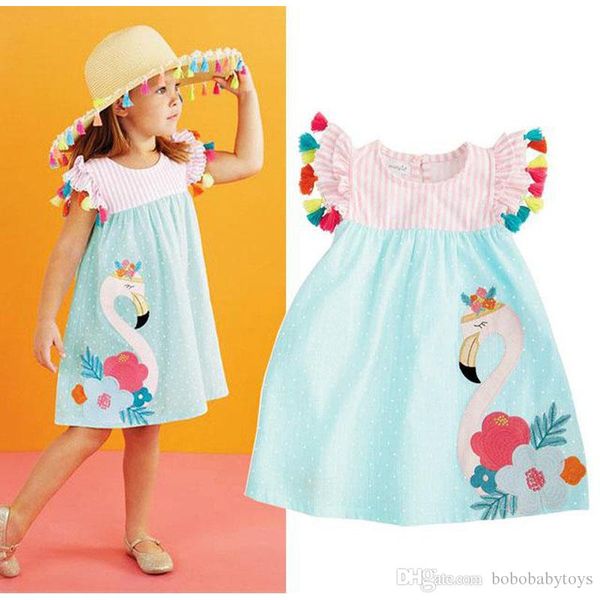 

kids baby girls striped swan dresses tassel flower dot dress animal summer children clothing boutique princess tutu dresses kid clothes, Red;yellow