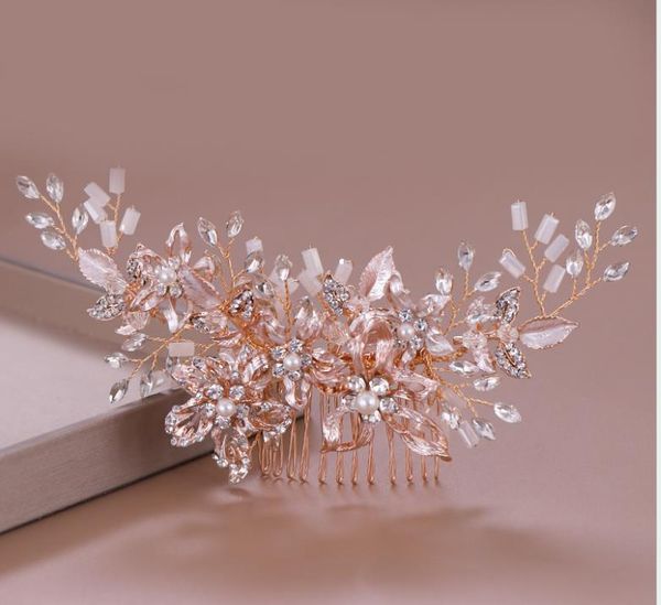 Pettine fatto a mano con strass, pettine per capelli rosa, gioielli da sposa