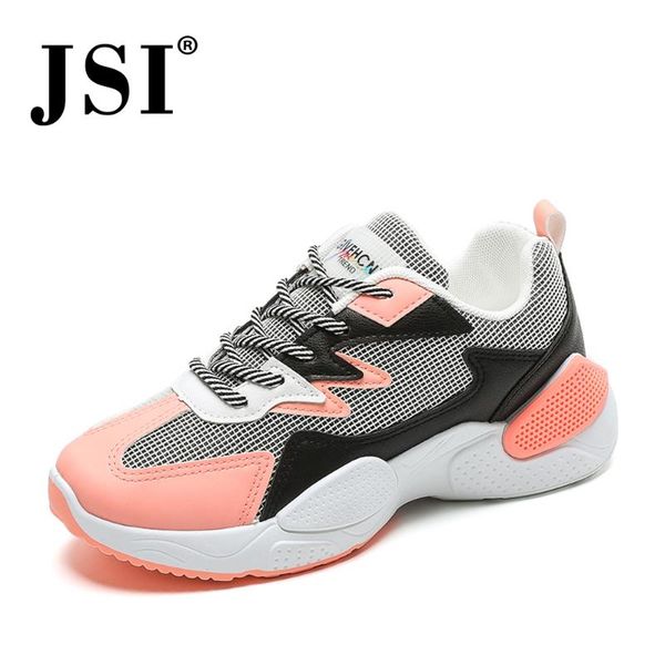

jsi women chunky flat platform sneakers round toe lace-up mixed colors microfiber casual shoes stylish breathable sneakers jy4, Black