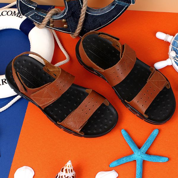 

2019 new summer mens sandals flat sandals beach gladiator open toe slippers fisherman non slip slipper rivet, Black