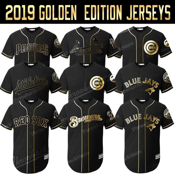 

Custom Golden Edition Baseball Jerseys Christian Yelich Guerrero Jr. Manny Machado Javier Baez Goldschmidt Martinez Mike Trout Chapman