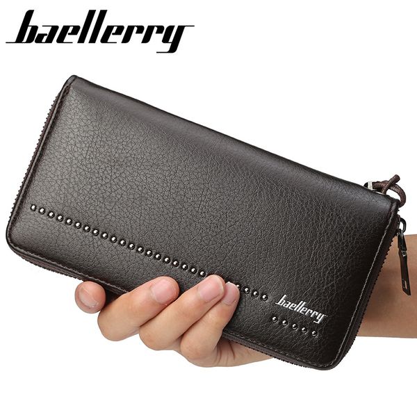 

baellerry new arrival men pu leather business long zipper wallet hand purses male money pocket pochette clutch bag card holders, Red;black