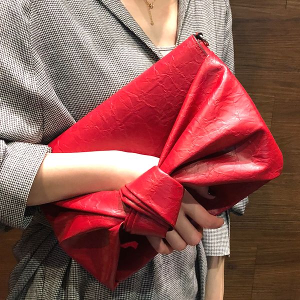 

vintage bowknot clutch bag soft leather women casual chain shoulder bag ladies evening party hands bags fashion clutches