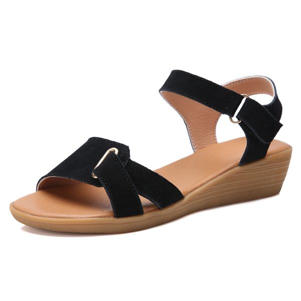 

new summer women sandals fashion lady wedges basic hook loop open toe women shoes casual simple increase 4 cm breathable, Black