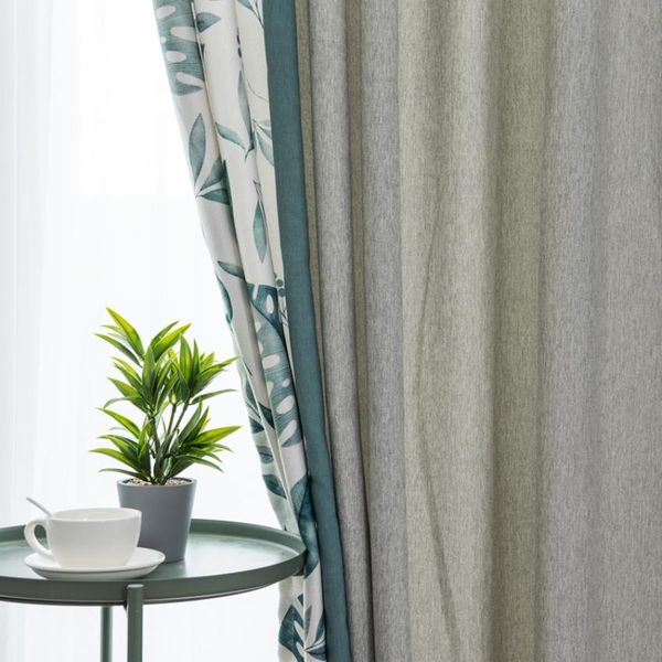 

nordic style modern simple tortoise leaf printing curtain pure color + printing collision high-grade curtain