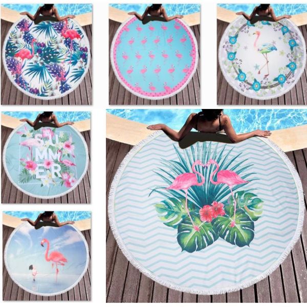 

flamingo beach shower towel blanket summer round yoga microfiber towel picnic mat with tassel 10 styles 150*150cm dhl ship an2877