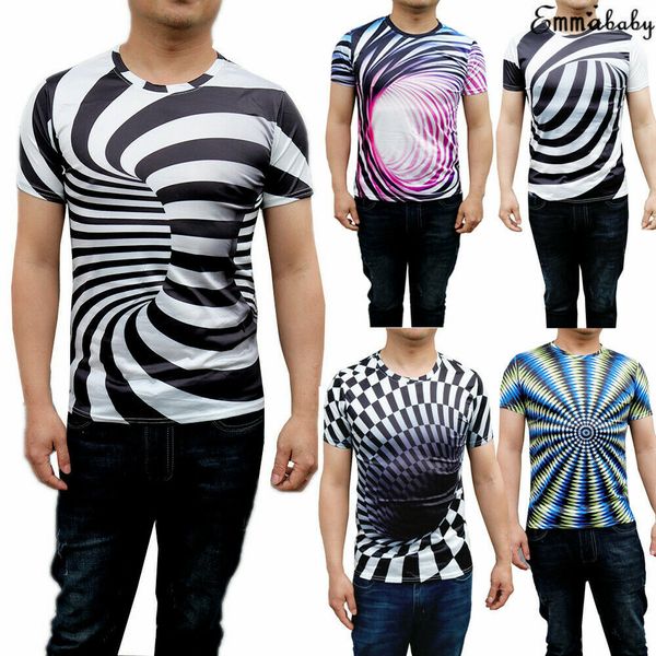 

optical sleeve illusion t-shirt 3d swirl print hypnosis tee short men upbih