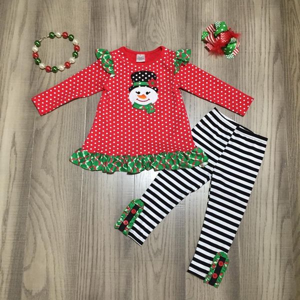 

winter christmas snowman baby girls clothes boutique clothes cotton outfits set stripe pants ruffles match accessories, White