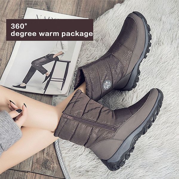 

women winter snow boots warm velvet lined outdoor waterproof yard walking boots shoes c55, Black