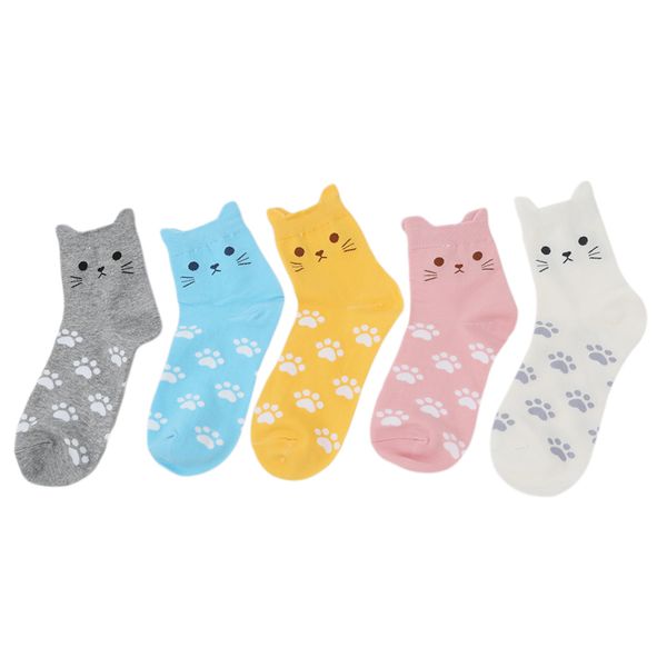 

симпатичное harajuku печать cat весёлых носков для wome корейских животных верх.часта лодыжки носок цвет конфеты носки sokken спорт йоги, Black