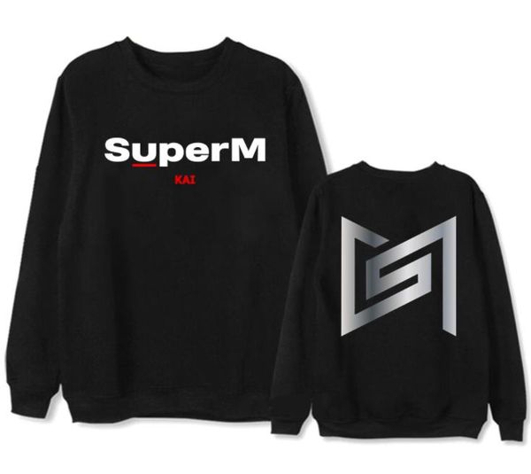 

superm logo/member name printing o neck pullover loose hoodies kpop fleece/thin black sweatshirt