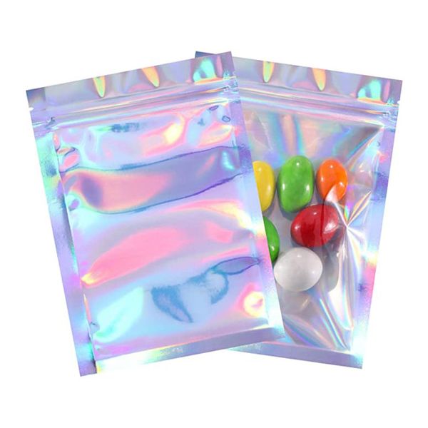 

100 pcs zip lock plastic bag aluminum foil hologram food mylar pouch smell water proof zipper reclosable pouches 5 sizes z0522