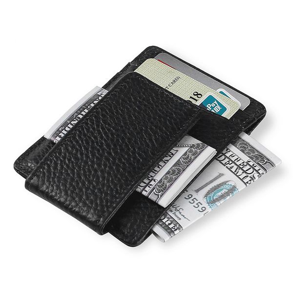 

cow pebbled leather men business money clips fashion card case card package, Black
