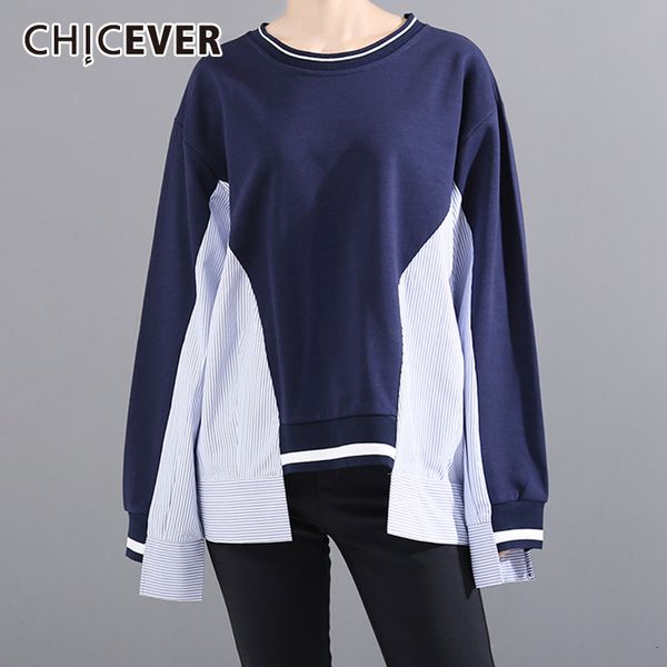 

chicever patchwork striped women's sweatshirt o neck long sleeve oversize loose female pullovers fashion 2020 autumn clothes new, Black
