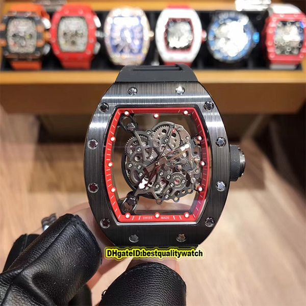 

7 Цвет высокого качества RM055 Skeleton коммутируемого Дизайнерские часы черный керамики Дело Япония Miyota Автоматическая RM055 Мужские часы каучуковый ремешок Спорт