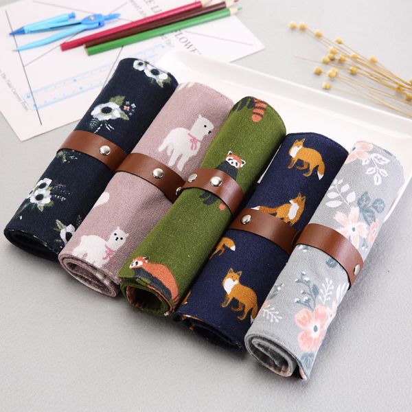 

creative binding roller pen bag multi-functional canvas pen curtain pencil bag lovely stationery gift