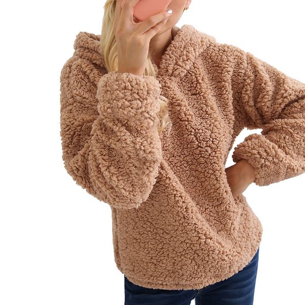 

heflashor 2018 new women casual hoodies pullovers sweatshirt fall warm faux fur coat womens long sleeve zipper hooded plus size, Black