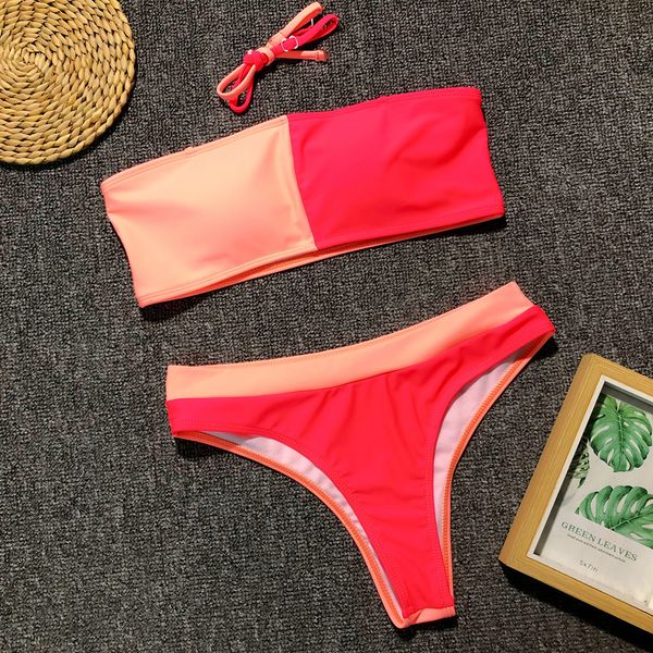 

2019 new patchwork bandeau swimsuit high waist bikini women swimwear push up bikini set bather bathing suit beachwear b01, White;black